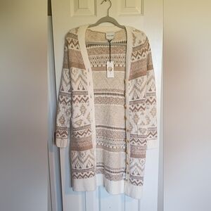 Pink Rose Cream and Beige Patterned Cardigan